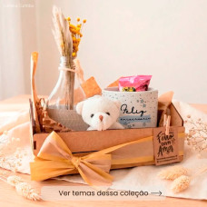 Kit Aniversário Caixotinho MDF com Caneca Personalizada, Ursinho e Mimos Kit Aniversário Caixotinho MDF com Caneca Personalizada, Ursinho e Mimos