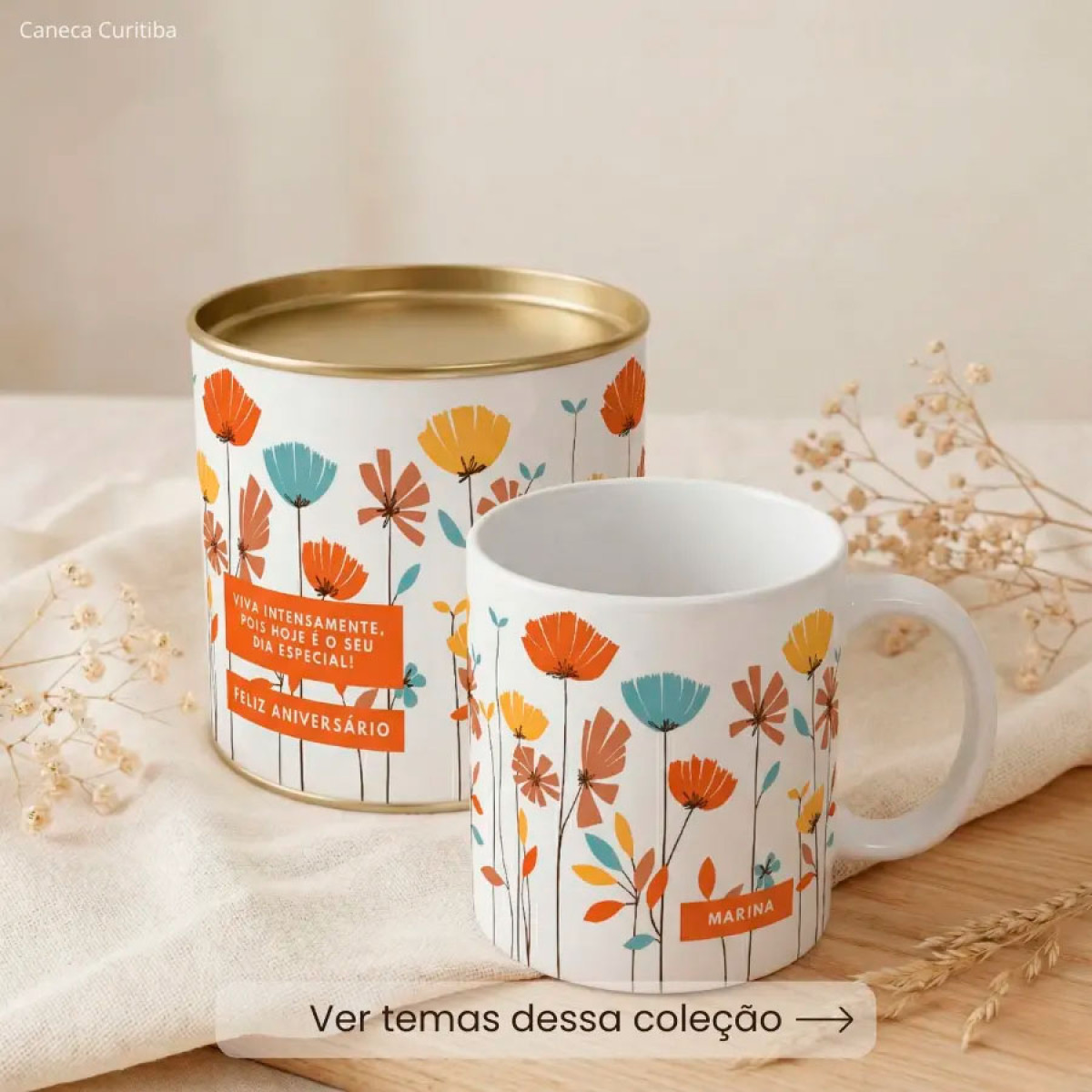 Lata Aniversário Presente com Caneca Personalizada