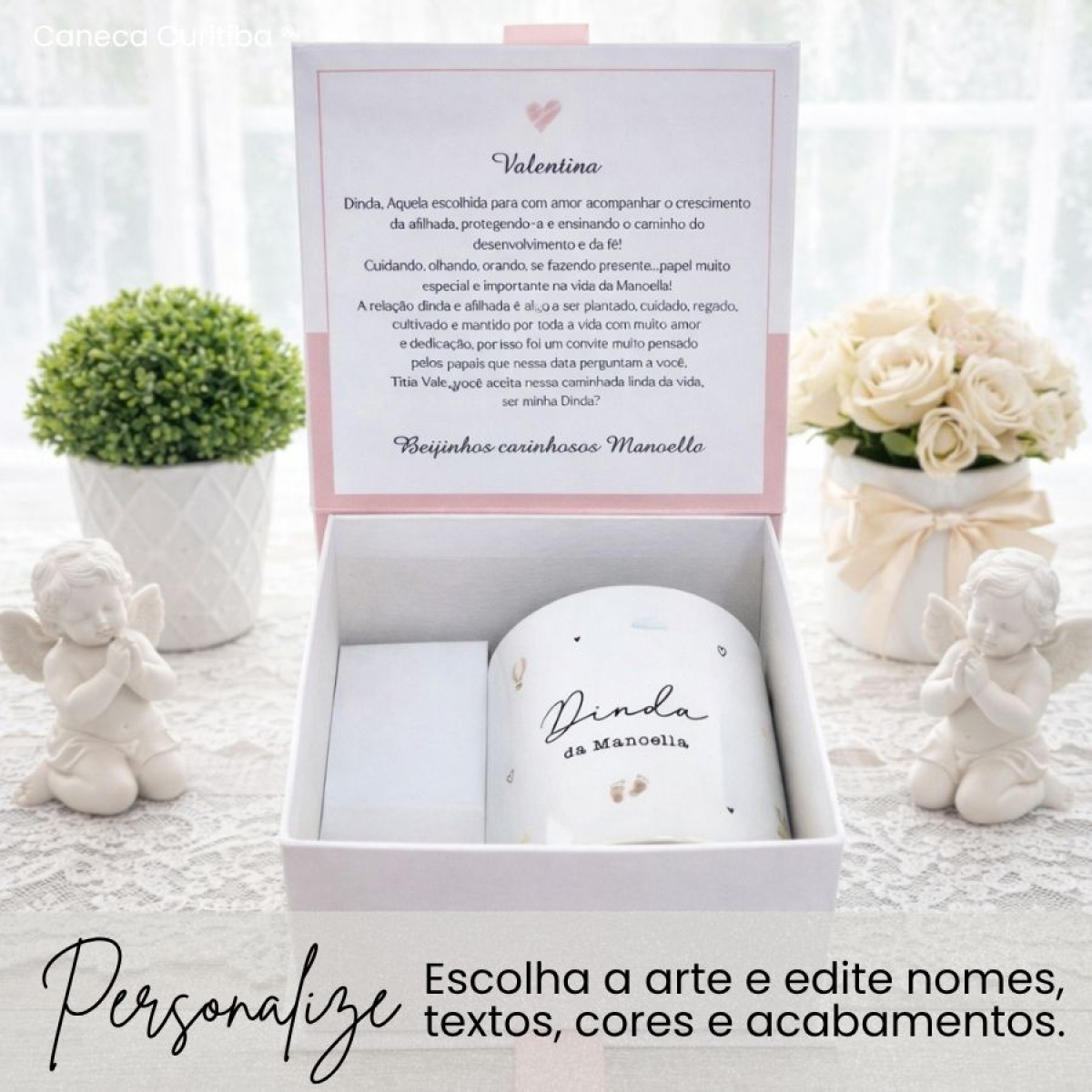 Convite para Padrinho ou Madrinha de Batismo com Caneca de Cerâmica