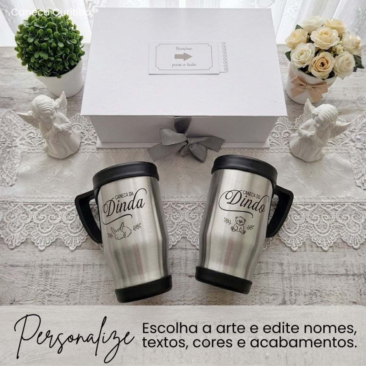 Caixa Convite Padrinhos de Batismo Alumínio 500 ml