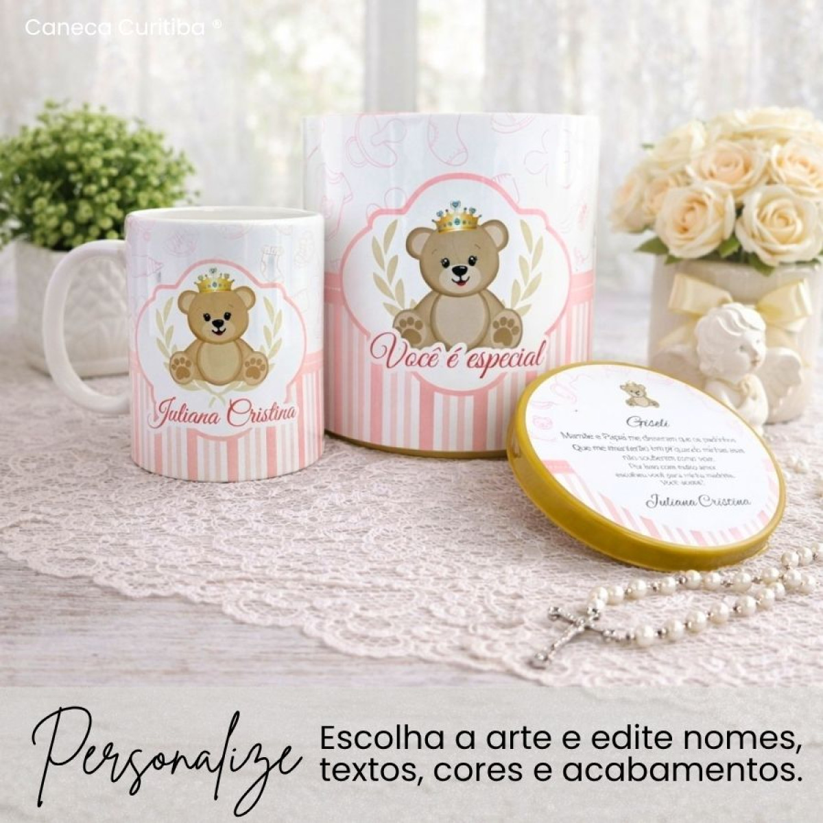 Tubo Lata Convite Padrinho Madrinha de Batismo (01 un)