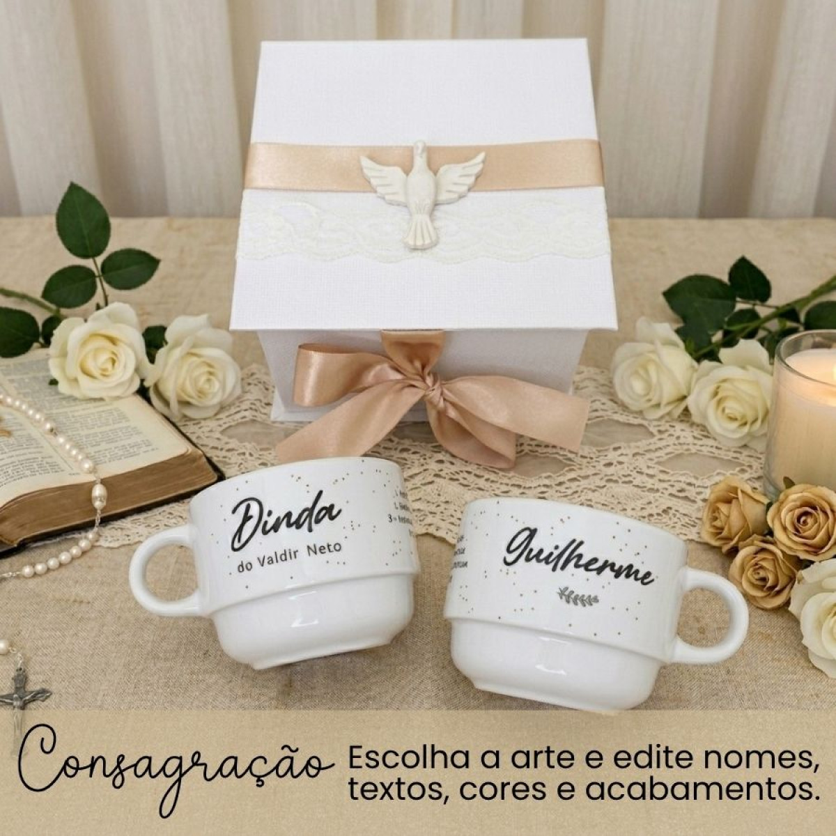 Caixa Convite Padrinhos de Consagração Xícaras Personalizadas