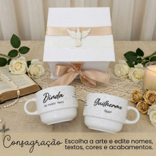 Caixa Convite Padrinhos de Consagração Xícaras Personalizadas Caixa Convite Padrinhos de Consagração Xícaras Personalizadas