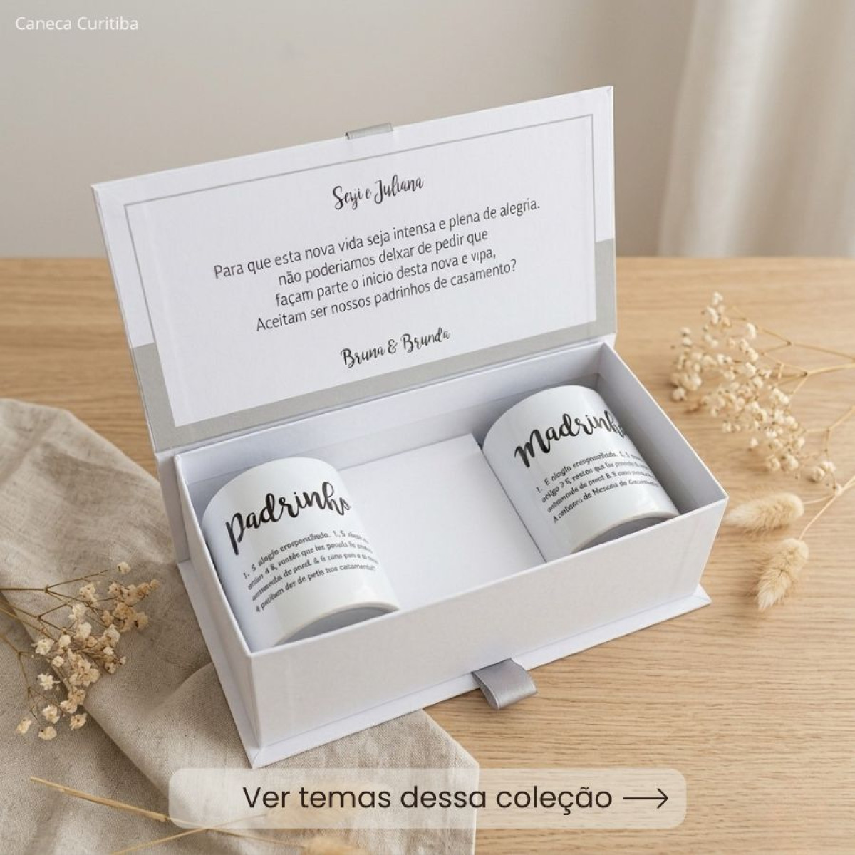 Caixa Convite Padrinhos Casamento Canecas