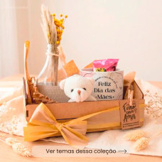 Kit Mãe Caixotinho MDF com Caneca Personalizada, Ursinho e Mimos Kit Mãe Caixotinho MDF com Caneca Personalizada, Ursinho e Mimos