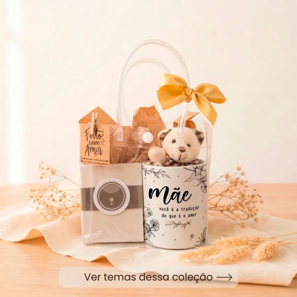 Kit Mãe Caneca Personalizada e Ímãs com Foto em Sacola PVC 