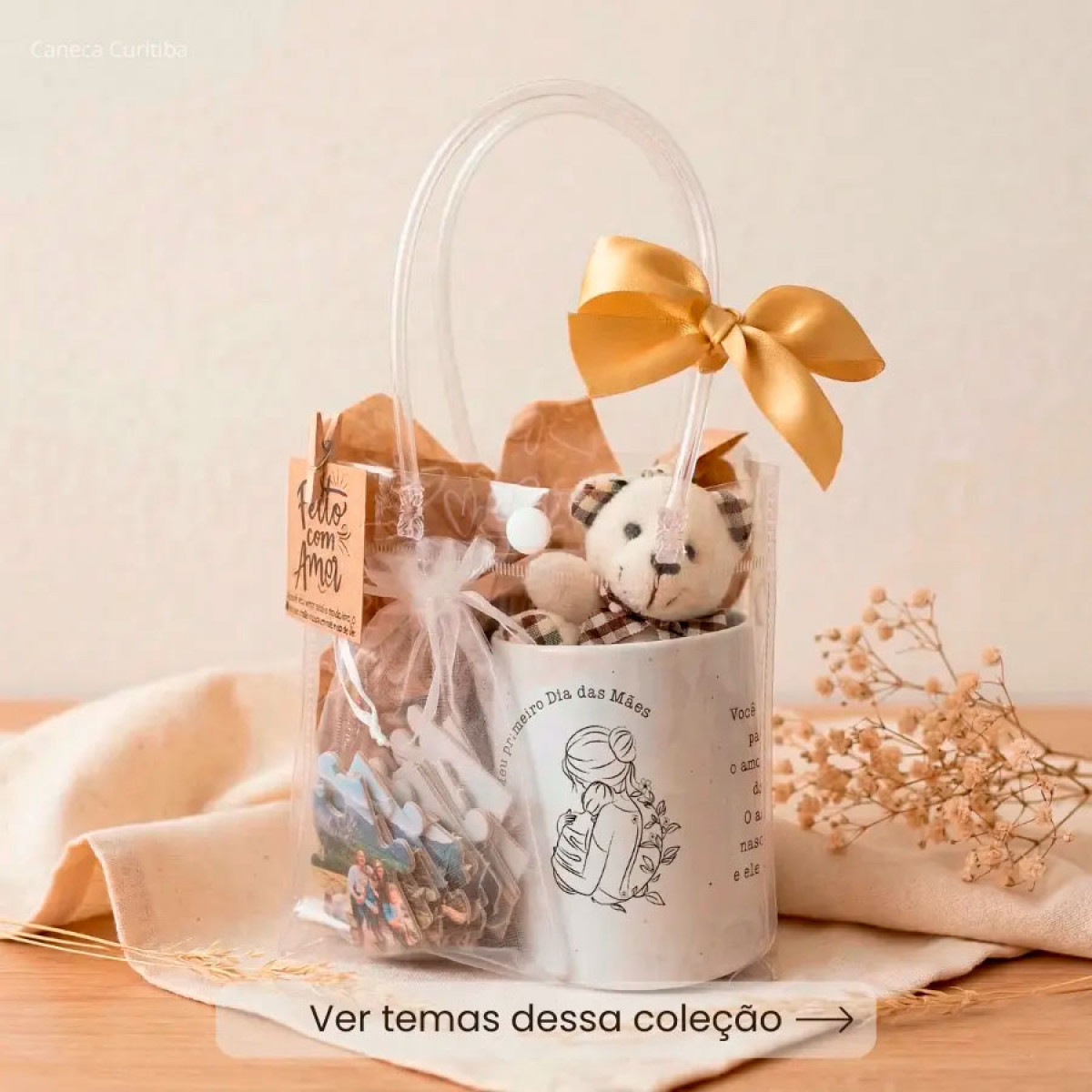 Kit Presente Dia das Mães Caneca, Quebra-Cabeça Personalizado e Ursinho