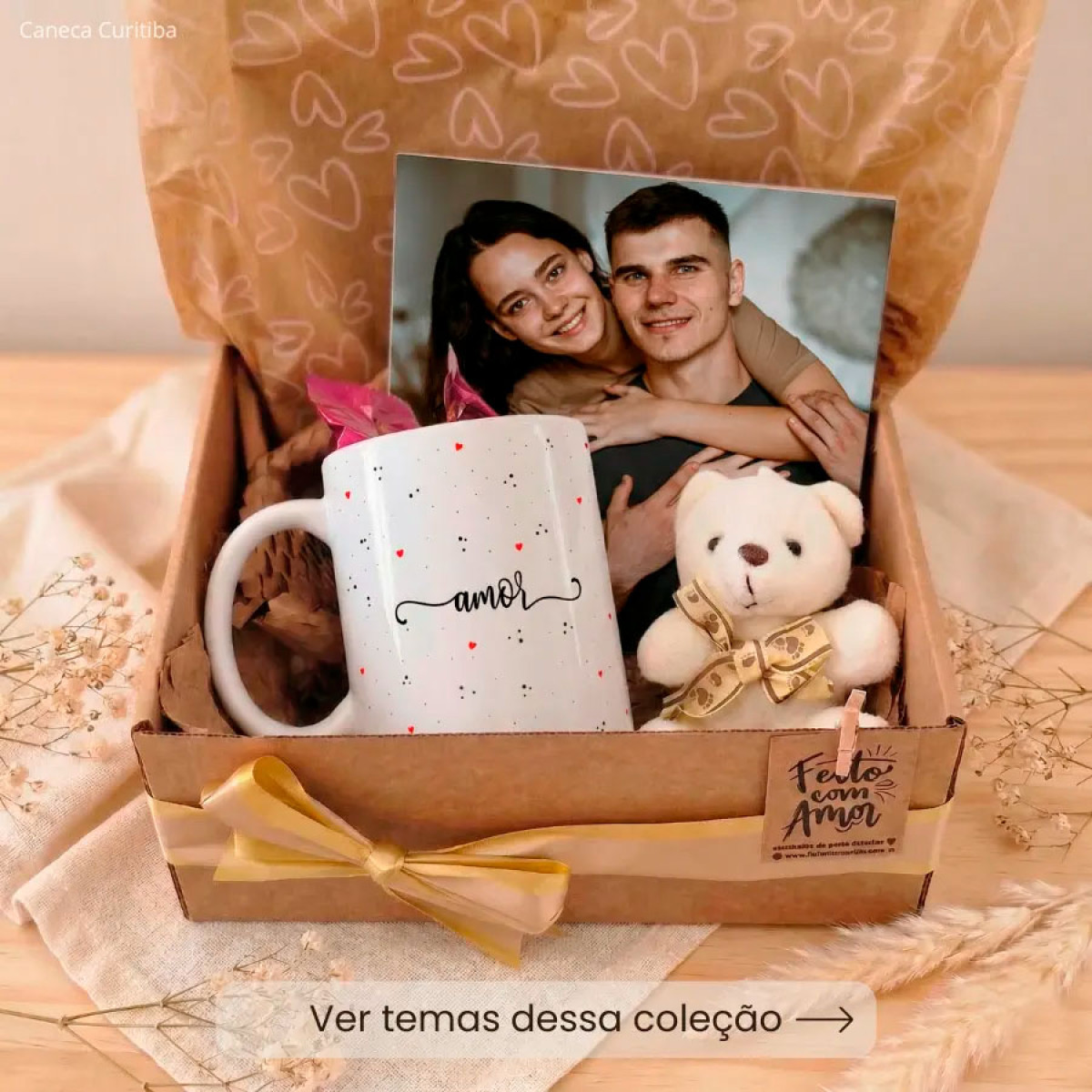 Kit Namoro Caixa Presente com Caneca e Azulejo Personalizado