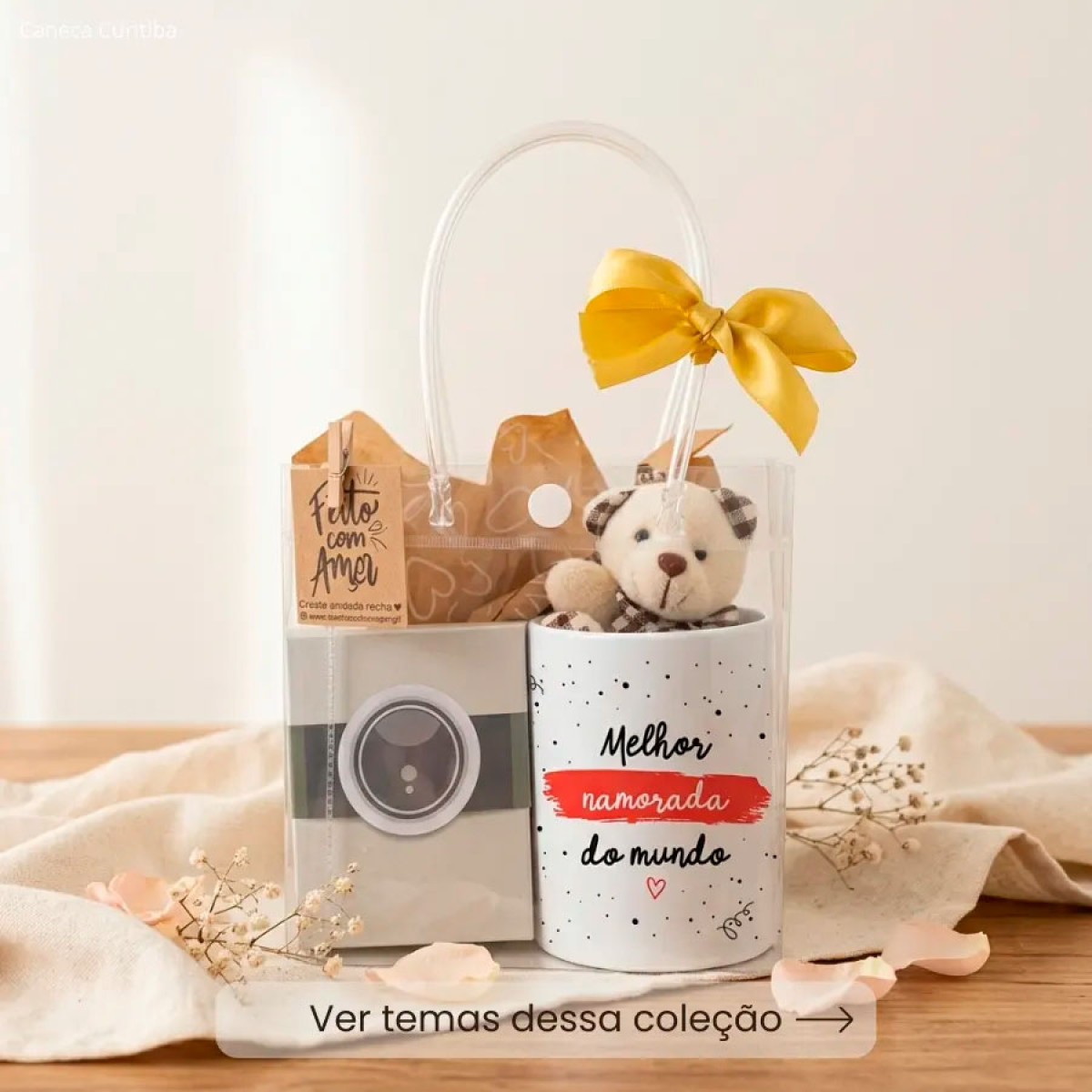 Kit Namoro Caneca Personalizada e Ímãs com Foto em Sacola PVC 