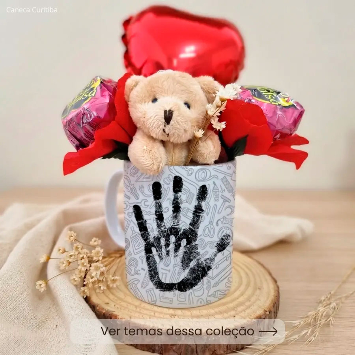 Kit Presente Pai Caneca Personalizada com Balão e Ursinho