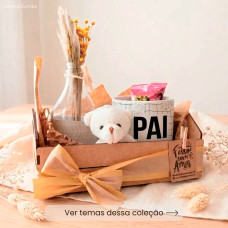 Kit Pai Caixotinho MDF com Caneca Personalizada, Ursinho e Mimos