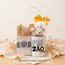 Kit Pai Caneca Personalizada e Ímãs com Foto em Sacola PVC 