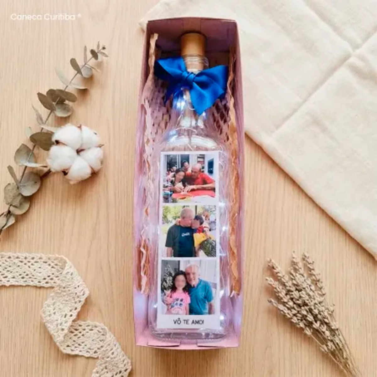 Garrafa Decorativa com Fotos e Fio de Luz Fada
