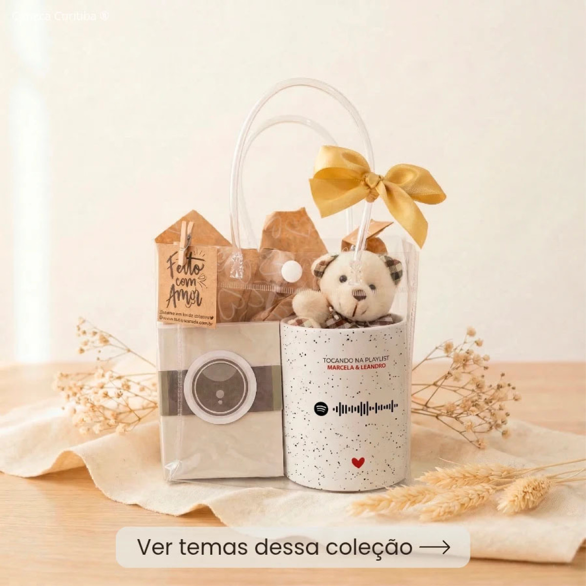 Kit Foto e Música Caneca Personalizada e Ímãs com Foto em Sacola PVC 
