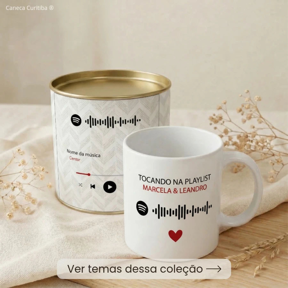 Lata Foto e Música Presente com Caneca Personalizada