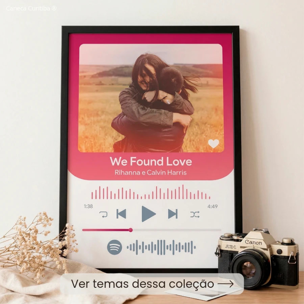 Quadro Foto e Música Personalizado com Foto e Moldura Preta A4